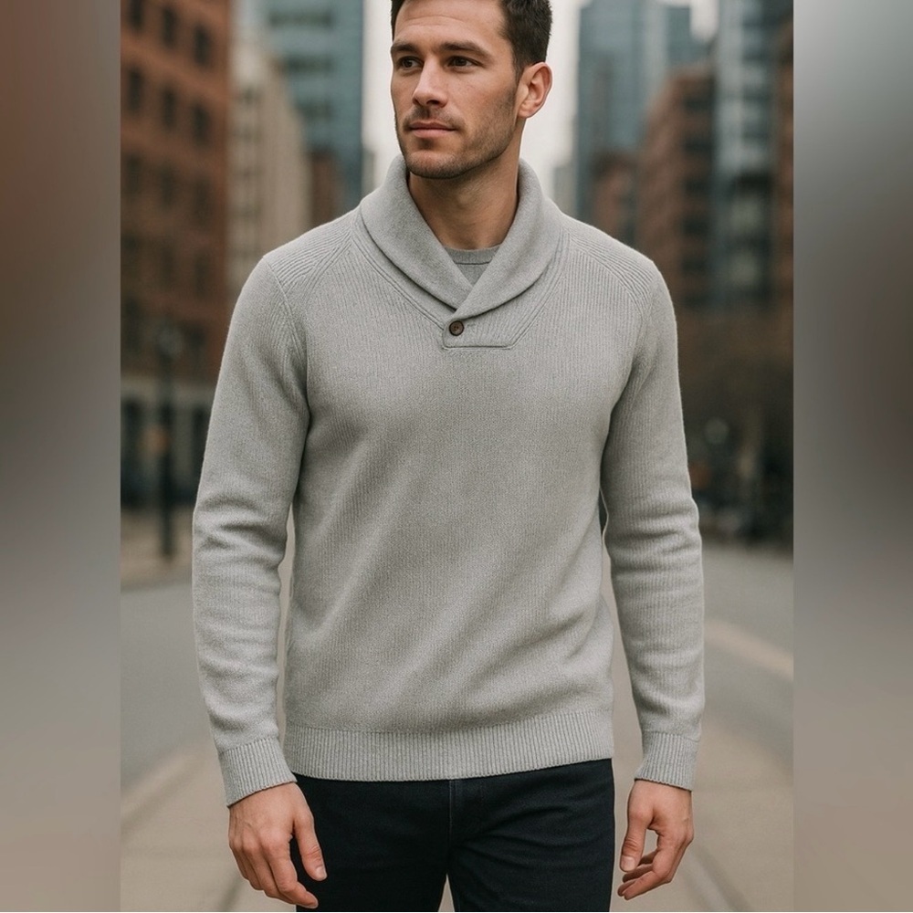 Banana Republic Men’s Shawl Collar Sweater NWT Gray Cotton Blend Size Large